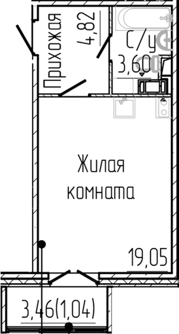 Квартира студия 28.51 м², 3/8 эт., ЖК «SERTOLOVO PARK»